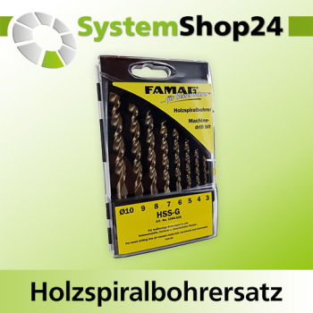 FAMAG Holzspiralbohrersatz 8-teilig, D3, 4, 5, 6, 7, 8, 9, 10m HSS-G in neuer kompakter Kunststoffkassette