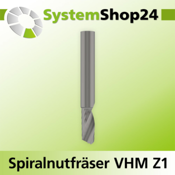 Systemshop24 VHM Spiralnutfräser Z1 S5mm D5mm AL22mm GL60mm RL-LD / negativ / Down Cut
