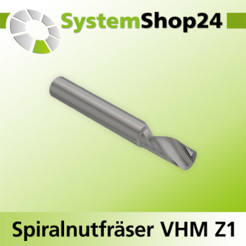 Systemshop24 VHM Spiralnutfräser Z1 S6mm D6mm AL22mm GL60mm RL-LD / negativ / Down Cut