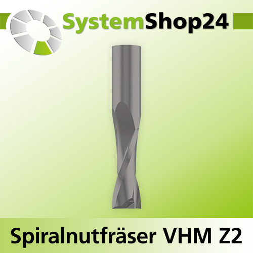 Systemshop24 VHM Spiralnutfräser Z2 S6mm D6mm AL22mm GL70mm RL-LD / negativ / Down Cut