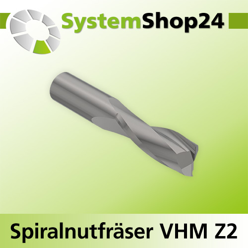 Systemshop24 VHM Spiralnutfräser Z2 S10mm D10mm AL42mm GL90mm RL-RD / positiv / Up Cut