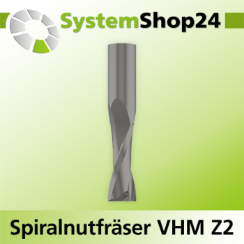 Systemshop24 VHM Spiralnutfräser für Weichholz Z2 S20mm D20mm AL52mm GL100mm RL-RD / positiv / Up Cut