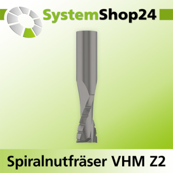 Systemshop24 VHM Spiralnutfräser für Weichholz Z2 S16mm D16mm AL32mm GL80mm RL-LD / negativ / Down Cut