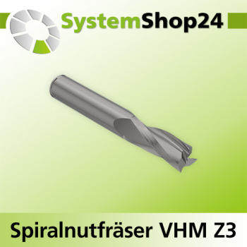Systemshop24 VHM Spiralnutfräser für Weichholz Z3 S16mm D16mm AL32mm GL80mm RL-LD / negativ / Down Cut