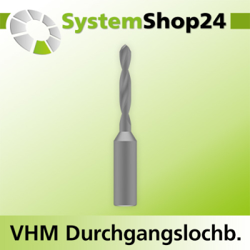 Systemshop24 VHM Durchgangslochbohrer S8mm D5mm AL25mm GL57mm LL