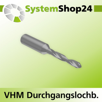 Systemshop24 VHM Durchgangslochbohrer S8mm D6mm AL25mm GL57mm LL