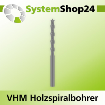 Systemshop24 VHM Holzspiralbohrer S8mm SL40mm D7mm AL80mm GL120mm RL