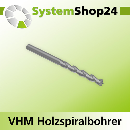 Systemshop24 VHM Holzspiralbohrer S8mm SL40mm D8mm AL90mm GL130mm RL