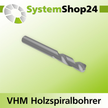 Systemshop24 VHM Holzspiralbohrer Z2 S3mm D2,5mm AL15mm GL50mm RL