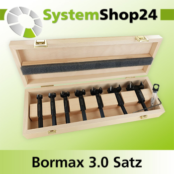 FAMAG Bormax 3.0 HM prima Set 7-teiliger Satz im Holzkasten D15, 20, 25, 30, 35, 40, 50mm inkl. Zentriersp. u. Vorbohrer D4mm