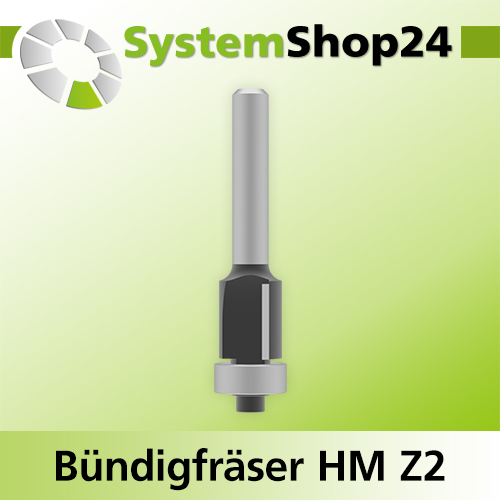 Systemshop24 Bündigfräser mit Kugellager HM Z2 D12,7mm (1/2") AL12,7mm (1/2") GL57mm S6,4mm (1/4") RL