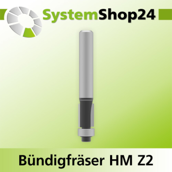 Systemshop24 Bündigfräser mit Kugellager HM Z2 D9,5mm (3/8") AL13mm GL57mm S8mm RL