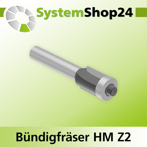 Systemshop24 Bündigfräser mit Kugellager HM Z2 D12,7mm (1/2") AL13mm GL55mm S8mm RL