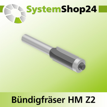 Systemshop24 Bündigfräser mit Kugellager HM Z2 D12,7mm (1/2") AL25mm GL70mm S8mm RL