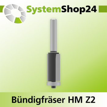 Systemshop24 Bündigfräser mit Kugellager HM Z2 D16mm AL32mm GL76mm S8mm RL