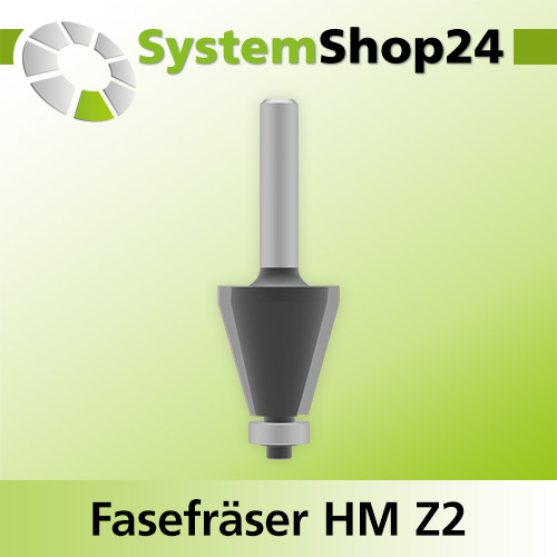 Systemshop24 Fasefräser mit Kugellager HM Z2 D25,4mm (1") AL22,2mm (7/8") 15° GL71mm S8mm RL
