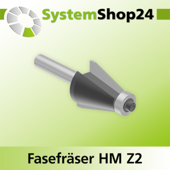 Systemshop24 Fasefräser mit Kugellager HM Z2 D25,4mm (1") AL22,2mm (7/8") 15° GL71mm S8mm RL