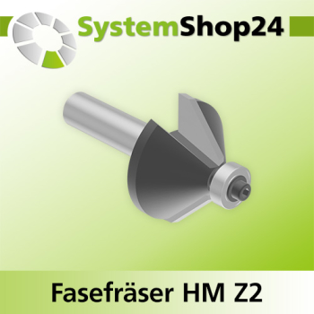 Systemshop24 Fasefräser mit Kugellager HM Z2 D28,6mm (1 1/8") AL7,9mm 45° GL57mm S8mm RL