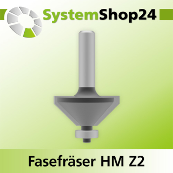 Systemshop24 Fasefräser mit Kugellager HM Z2 D32mm AL9,5mm (3/8") 45° GL57mm S8mm RL