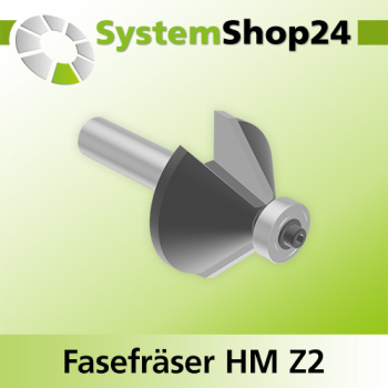 Systemshop24 Fasefräser mit Kugellager HM Z2 D32mm AL9,5mm (3/8") 45° GL57mm S8mm RL