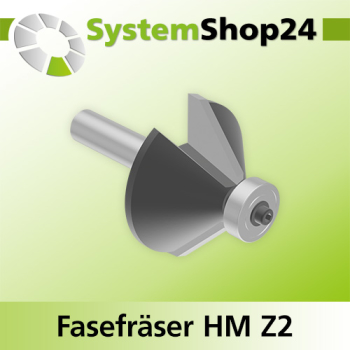 Systemshop24 Fasefräser mit Kugellager HM Z2 D38,1mm (1 1/2") AL12,7mm (1/2") 45° GL62mm S8mm RL