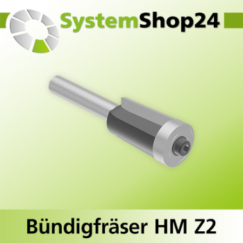 Systemshop24 Bündigfräser mit Achswinkel und Kugellager HM Z2 D19mm (3/4") AL25mm GL70mm S8mm RL