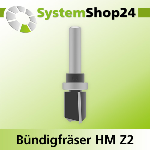 Systemshop24 Bündigfräser mit Kugellager am Schaft HM Z2 D16mm AL20mm GL63mm S8mm RL