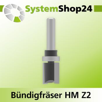 Systemshop24 Bündigfräser mit Kugellager am Schaft HM Z2 D16mm AL20mm GL63mm S8mm RL