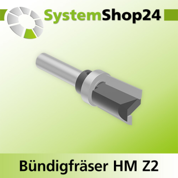 Systemshop24 Bündigfräser mit Kugellager am Schaft HM Z2 D16mm AL20mm GL63mm S8mm RL