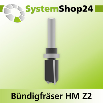 Systemshop24 Bündigfräser mit Kugellager am Schaft HM Z2 D16mm AL25mm GL69mm S8mm RL