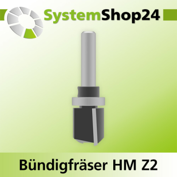 Systemshop24 Bündigfräser mit Kugellager am Schaft HM Z2 D19mm (3/4") AL20mm GL62mm S8mm RL