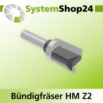Systemshop24 Bündigfräser mit Kugellager am Schaft HM Z2 D19mm (3/4") AL20mm GL62mm S8mm RL
