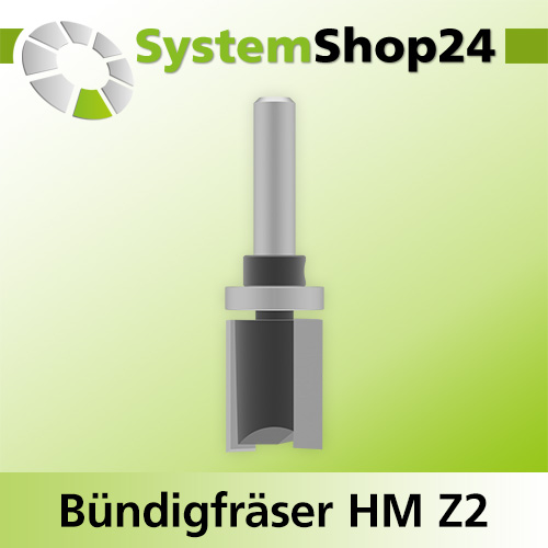 Systemshop24 Bündigfräser mit Kugellager am Schaft HM Z2 D19mm (3/4") AL25mm GL67mm S8mm RL