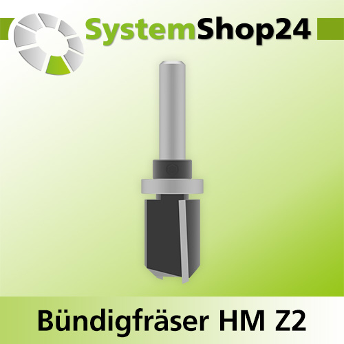 Systemshop24 Bündigfräser mit Kugellager am Schaft HM Z2 D19mm (3/4") AL25mm GL67mm S8mm RL