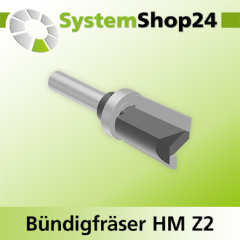 Systemshop24 Bündigfräser mit Kugellager am Schaft HM Z2 D19mm (3/4") AL25mm GL67mm S8mm RL