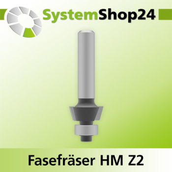 Systemshop24 Fasefräser mit Achswinkel und Kugellager HM Z2 D16,1mm AL6,4mm (1/4") 15° GL51mm S8mm RL