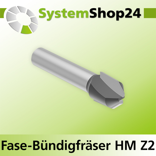 Systemshop24 Fase-Bündigfräser HM Z2 D12mm AL13mm 45° GL48mm S8mm RL