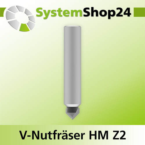 Systemshop24 V-Nut- und Schriftenfräser mit Achswinkel HM Z2 D6,4mm (1/4") AL8mm 90° GL43mm S8mm RL