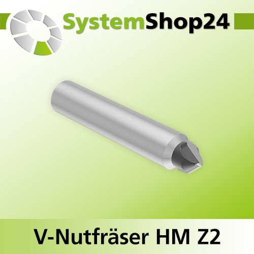 Systemshop24 V-Nut- und Schriftenfräser mit Achswinkel HM Z2 D6,4mm (1/4") AL8mm 90° GL43mm S8mm RL