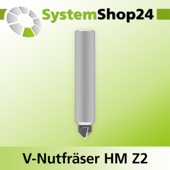 Systemshop24 V-Nut- und Schriftenfräser mit Achswinkel HM Z2 D6,4mm (1/4") AL8mm 90° GL43mm S8mm RL