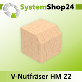 Systemshop24 V-Nut- und Schriftenfräser mit Achswinkel HM Z2 D6,4mm (1/4") AL8mm 90° GL43mm S8mm RL