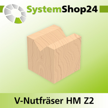 Systemshop24 V-Nut- und Schriftenfräser mit Achswinkel HM Z2 D9,5mm (3/8") AL12,7mm (1/2") 90° GL48mm S8mm RL