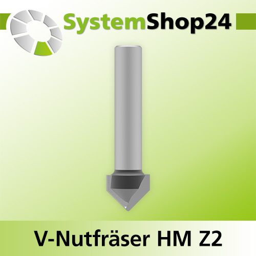 Systemshop24 V-Nut- und Schriftenfräser mit Achswinkel HM Z2 D12,7mm (1/2") AL12,7mm (1/2") 90° GL48mm S8mm RL