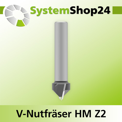 Systemshop24 V-Nut- und Schriftenfräser mit Achswinkel HM Z2 D12,7mm (1/2") AL12,7mm (1/2") 90° GL48mm S8mm RL