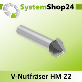 Systemshop24 V-Nut- und Schriftenfräser mit Achswinkel HM Z2 D12,7mm (1/2") AL12,7mm (1/2") 90° GL48mm S8mm RL