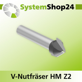 Systemshop24 V-Nut- und Schriftenfräser mit Achswinkel HM Z2 D12,7mm (1/2") AL12,7mm (1/2") 90° GL48mm S8mm RL