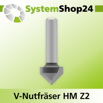 Systemshop24 V-Nut- und Schriftenfräser mit Achswinkel HM Z2 D16mm AL12,7mm (1/2") 90° GL48mm S8mm RL