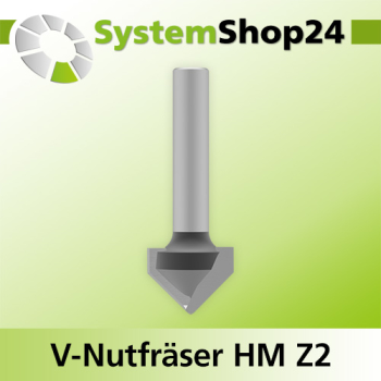 Systemshop24 V-Nut- und Schriftenfräser mit Achswinkel HM Z2 D19mm (3/4") AL16mm 90° GL51mm S8mm RL