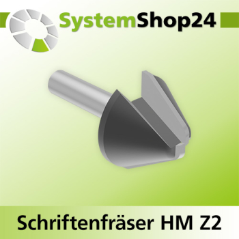 Systemshop24 Schriftenfräser unten flach mit Achswinkel HM Z2 D25,4mm (1") AL19mm (3/4") 60° GL54mm (2 1/8") S8mm RL