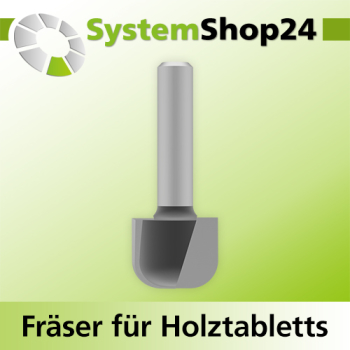 Systemshop24 Fräser für Holztabletts mit Achswinkel HM Z2 D19mm (3/4") AL16mm R6,4mm (1/4") GL51mm S8mm RL
